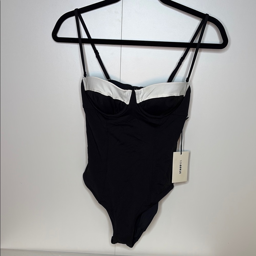 STAUD Black and White One-Piece Swimsuit